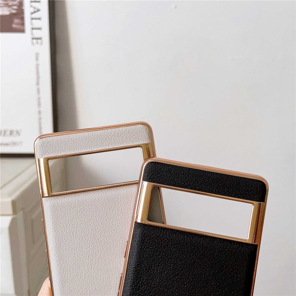 For Google Pixel 7 Pro 5G Nano Electroplating Protective Case Textured Genuine Cowhide Leather Coating PC+TPU Phone Back Cover - Black-5