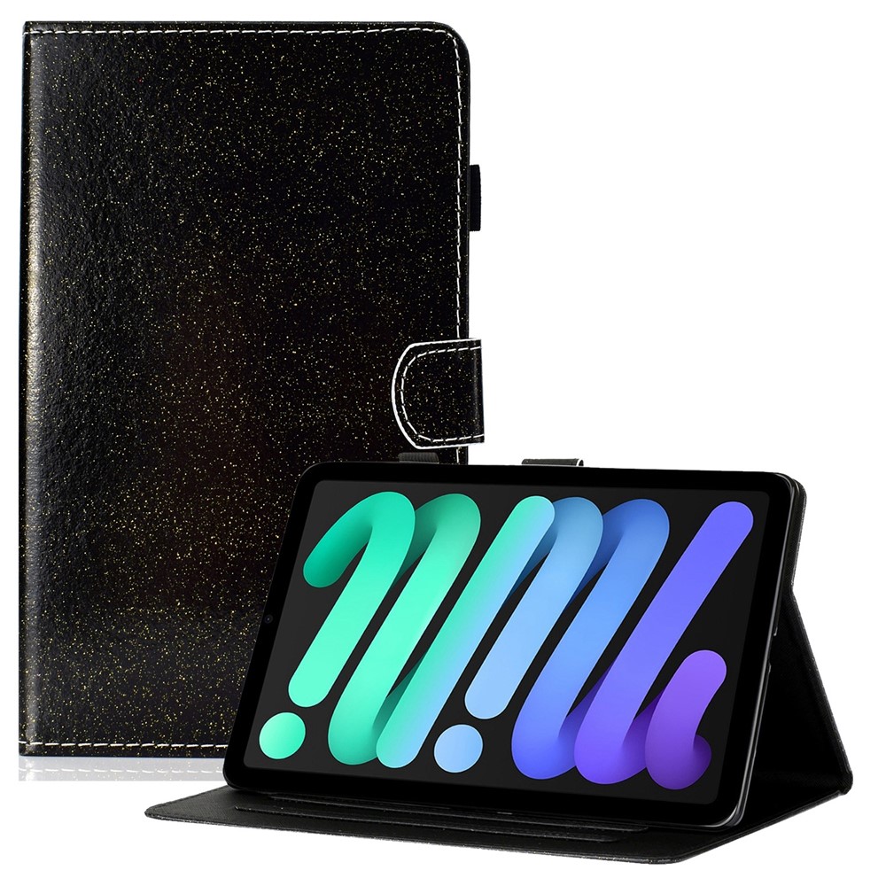 For iPad (2025) / 10.9 (2022) Glitter Powder PU Leather Tablet Case Auto Wake / Sleep Anti-Scratch Cover with Stand Card Holder - Black