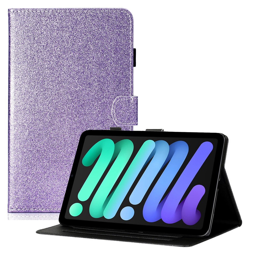 For iPad (2025) / 10.9 (2022) Glitter Powder PU Leather Tablet Case Auto Wake / Sleep Anti-Scratch Cover with Stand Card Holder - Purple