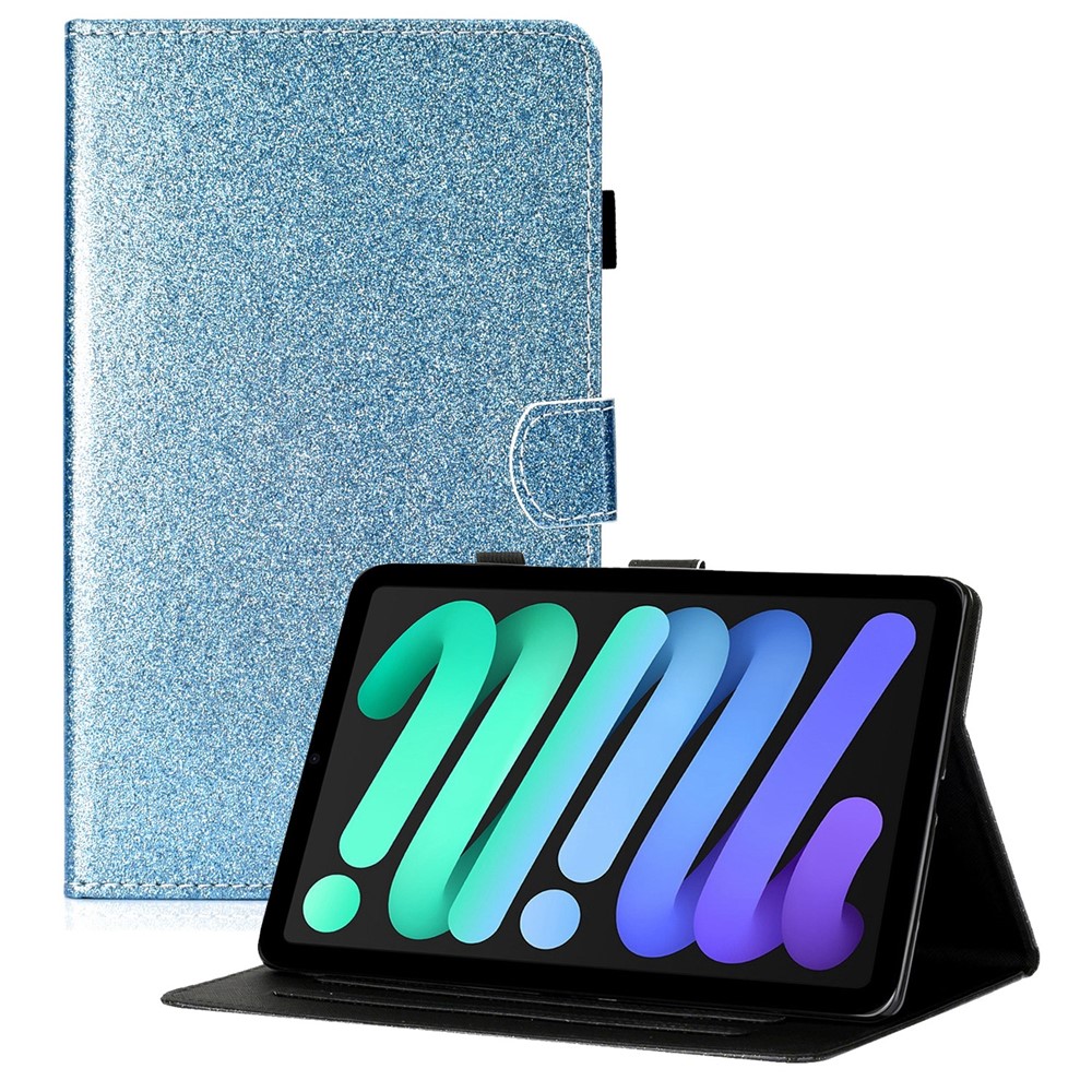 For iPad (2025) / 10.9 (2022) Glitter Powder PU Leather Tablet Case Auto Wake / Sleep Anti-Scratch Cover with Stand Card Holder - Blue