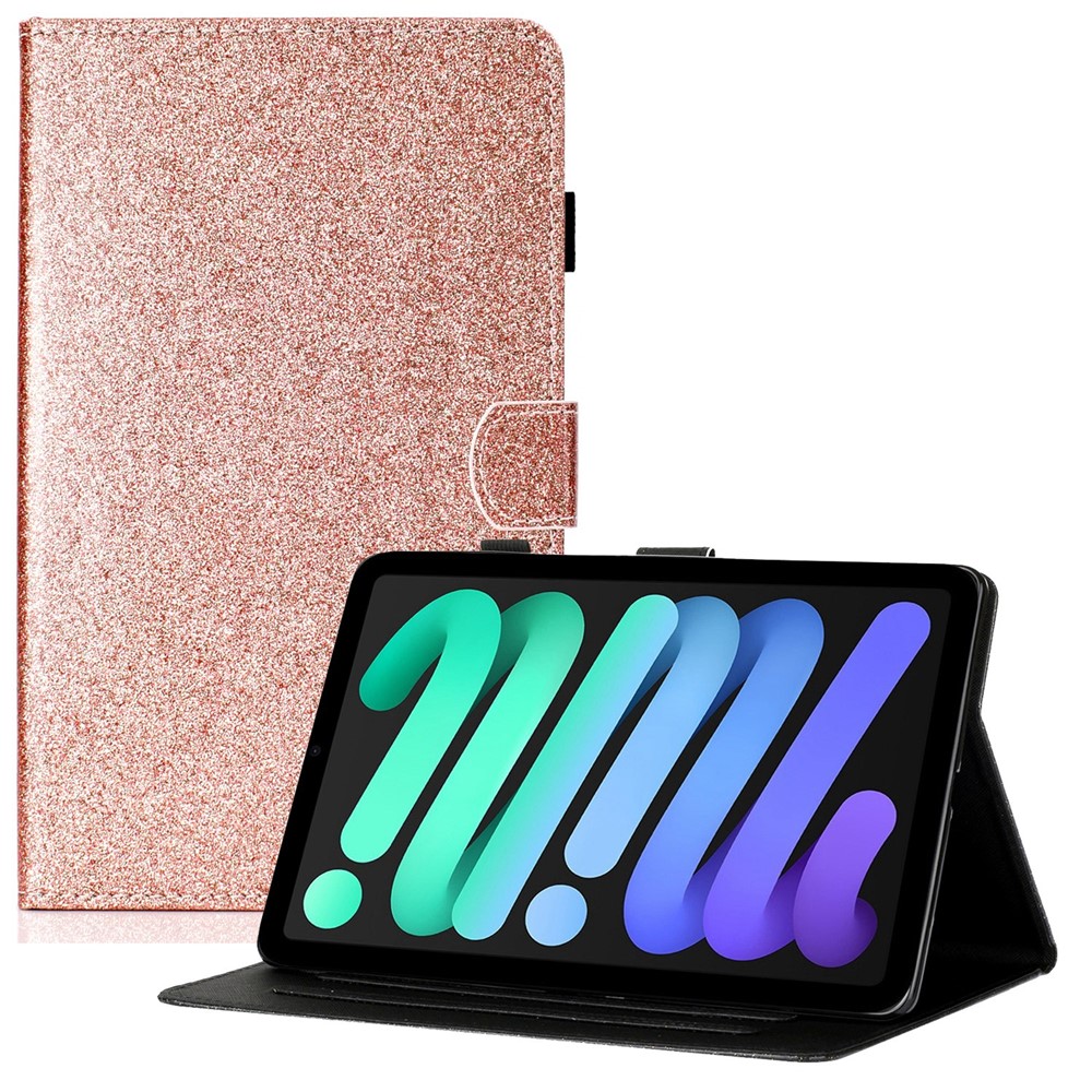 For iPad (2025) / 10.9 (2022) Glitter Powder PU Leather Tablet Case Auto Wake / Sleep Anti-Scratch Cover with Stand Card Holder - Rose Gold