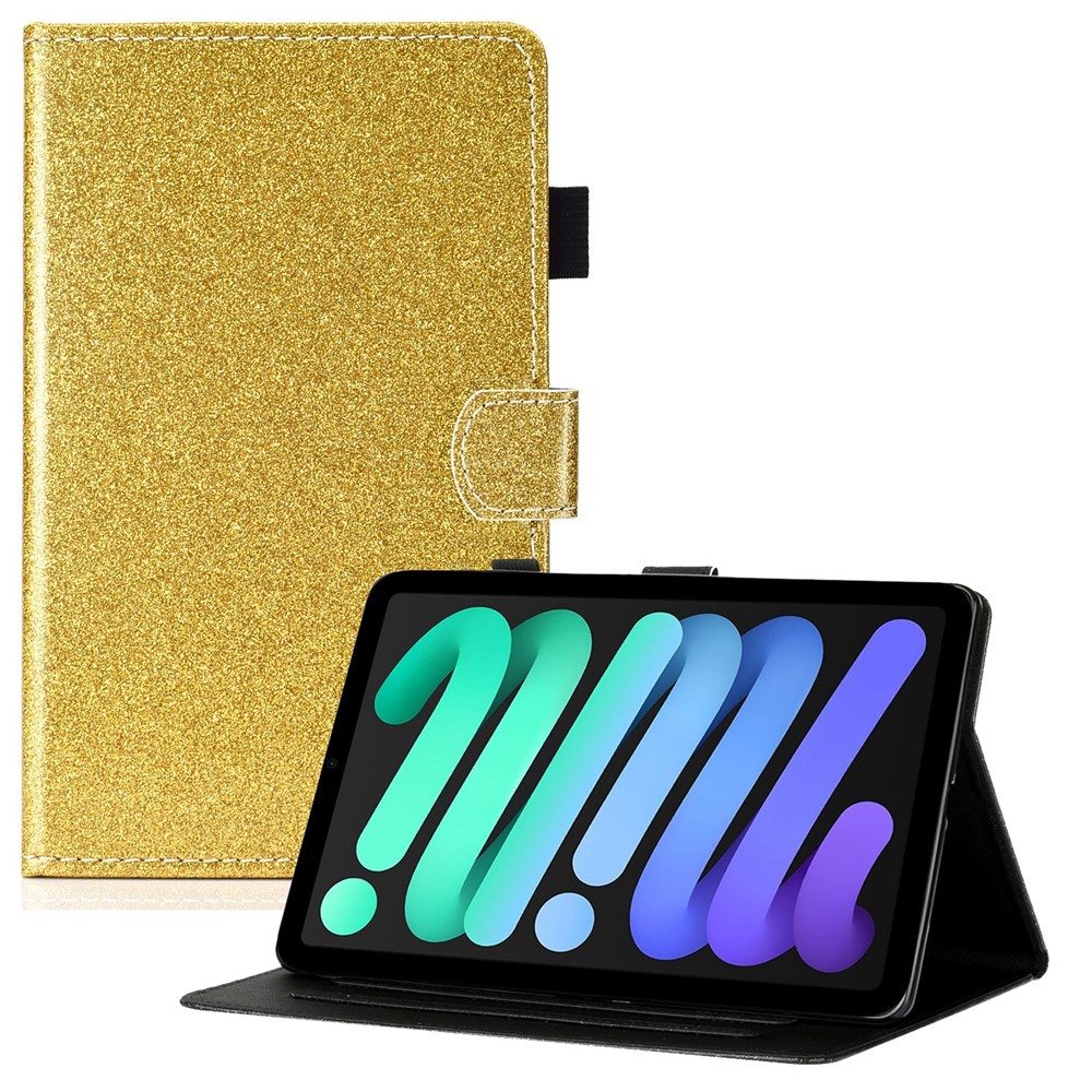 For iPad (2025) / 10.9 (2022) Glitter Powder PU Leather Tablet Case Auto Wake / Sleep Anti-Scratch Cover with Stand Card Holder - Gold