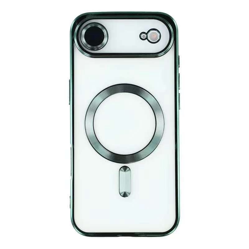For iPhone Air Magnetic Case CD Veins Glass Lens Guard TPU Phone Back Cover - Green