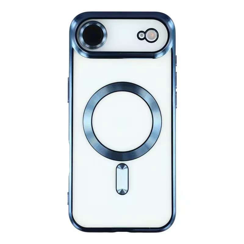 For iPhone Air Magnetic Case CD Veins Glass Lens Guard TPU Phone Back Cover - Dark Blue