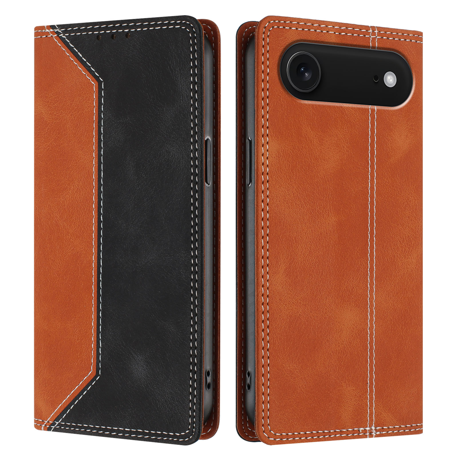 For iPhone Air Leather Case Skin Touch Color Splicing RFID Blocking Wallet Stand Phone Cover - Brown / Black