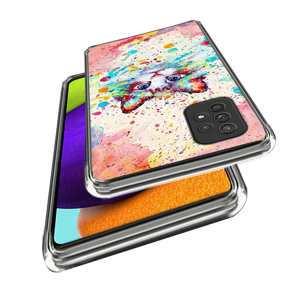 For Samsung Galaxy A23 4G / A23 5G (Global Version) Pattern Printing Clear Case Soft TPU Shockproof Protective IMD Phone Cover - Watercolor Cat-2