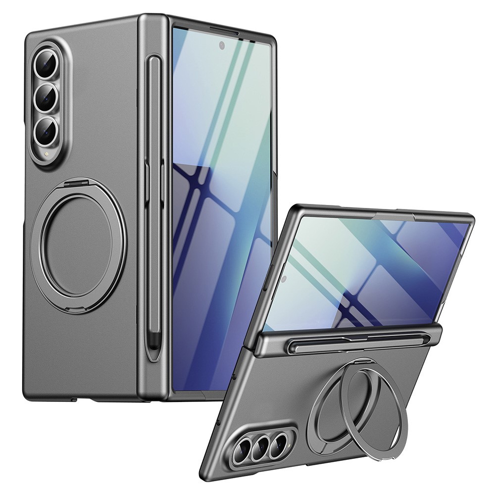 For Samsung Galaxy Z Fold3 5G Rotary Kickstand PC Phone Cover with Tempered Glass Film / Stylus - Grey