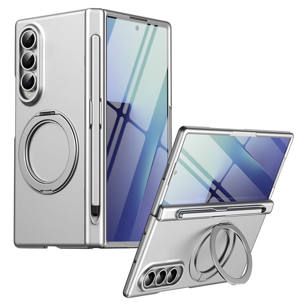 For Samsung Galaxy Z Fold3 5G Rotary Kickstand PC Phone Cover with Tempered Glass Film / Stylus - Silver