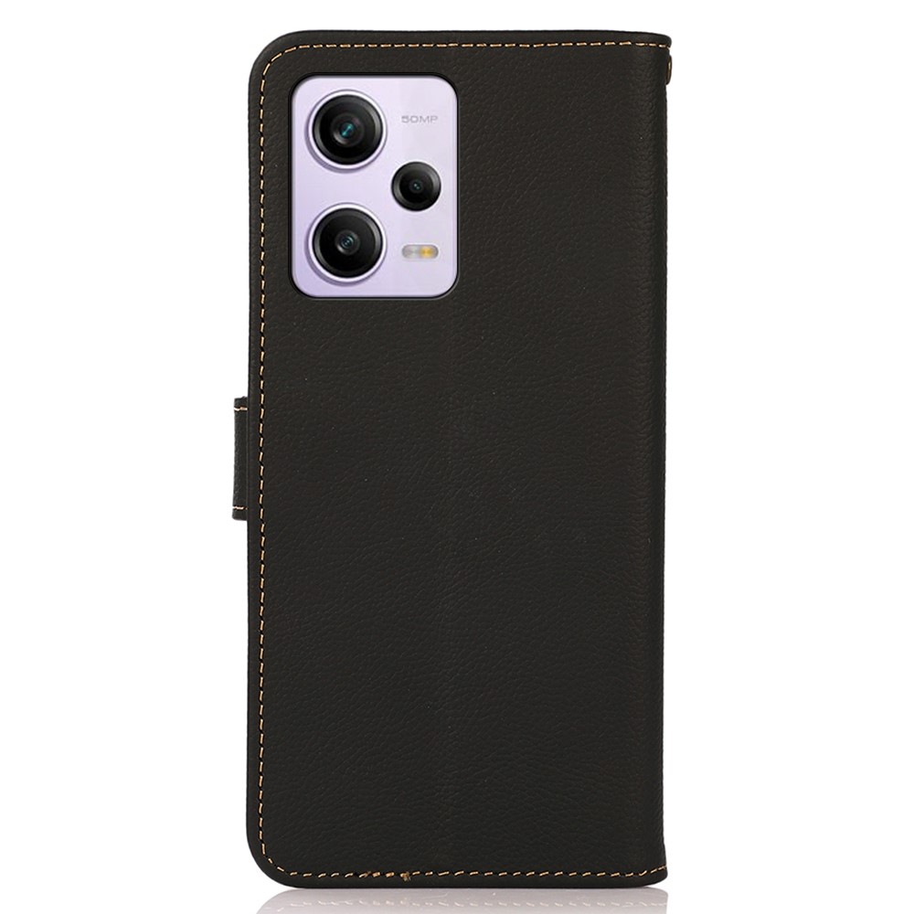 KHAZNEH For Xiaomi Redmi Note 12 Pro 5G RFID Blocking Wallet Phone Case Genuine Leather Stand Magnetic Flip Folio Cover - Black-8