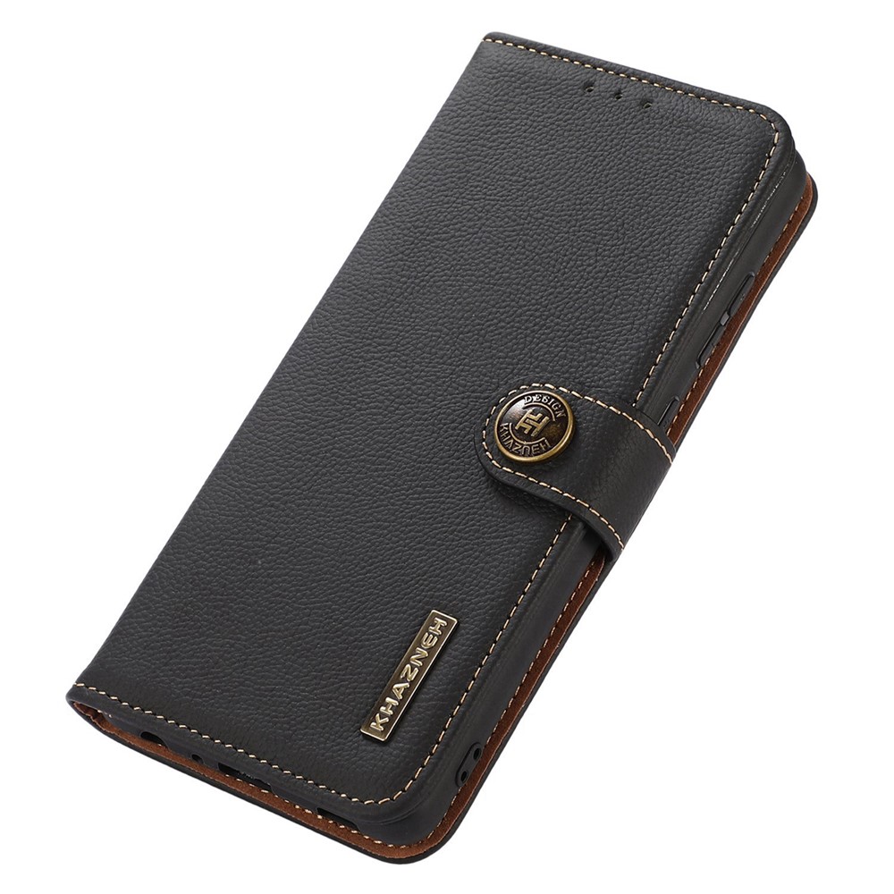 KHAZNEH For Xiaomi Redmi Note 12 5G Genuine Leather Wallet Flip Case RFID Blocking Stand Magnetic Protective Phone Cover - Black-6