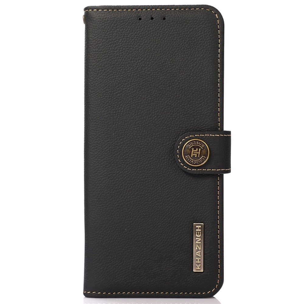 KHAZNEH For Xiaomi Redmi Note 12 5G Genuine Leather Wallet Flip Case RFID Blocking Stand Magnetic Protective Phone Cover - Black-7