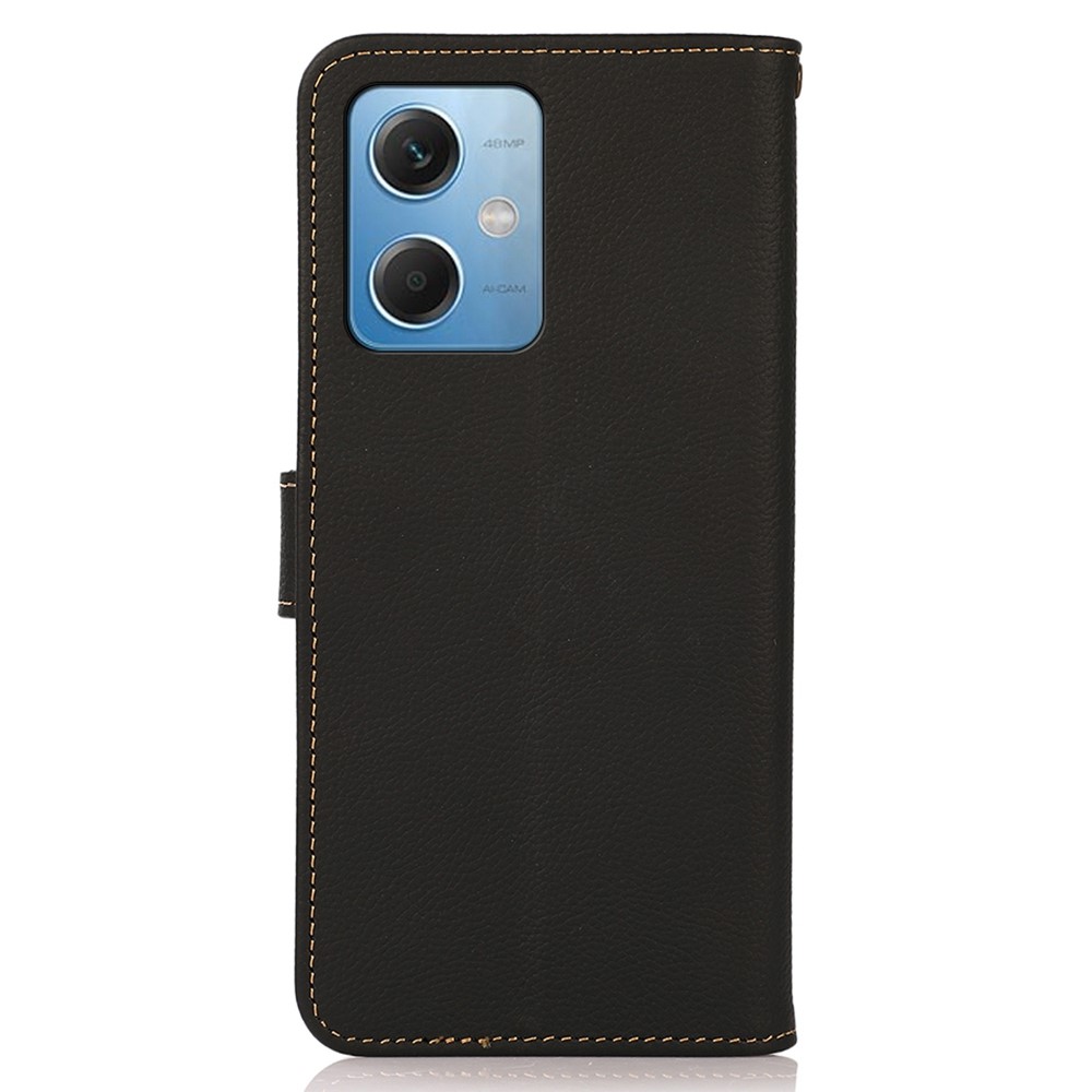 KHAZNEH For Xiaomi Redmi Note 12 5G Genuine Leather Wallet Flip Case RFID Blocking Stand Magnetic Protective Phone Cover - Black-8