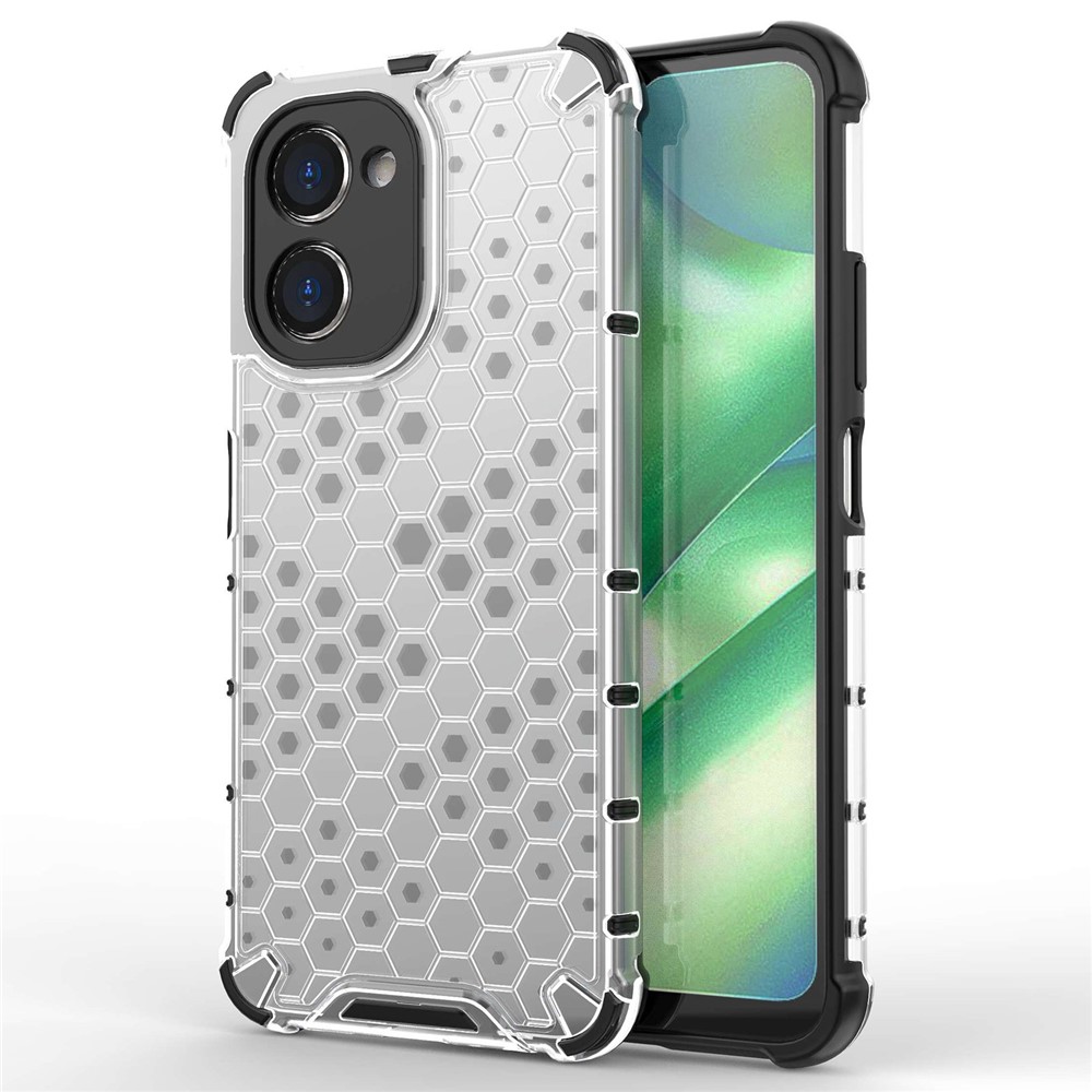 Honeycomb Textured TPU + PC Cover for Realme C33 4G, Shock Absorbing Precise Cutout Phone Case - Grey-1