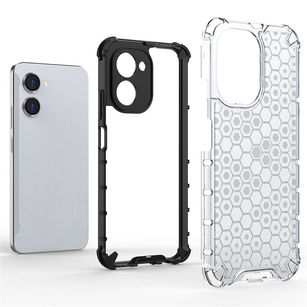 Honeycomb Textured TPU + PC Cover for Realme C33 4G, Shock Absorbing Precise Cutout Phone Case - Grey-2
