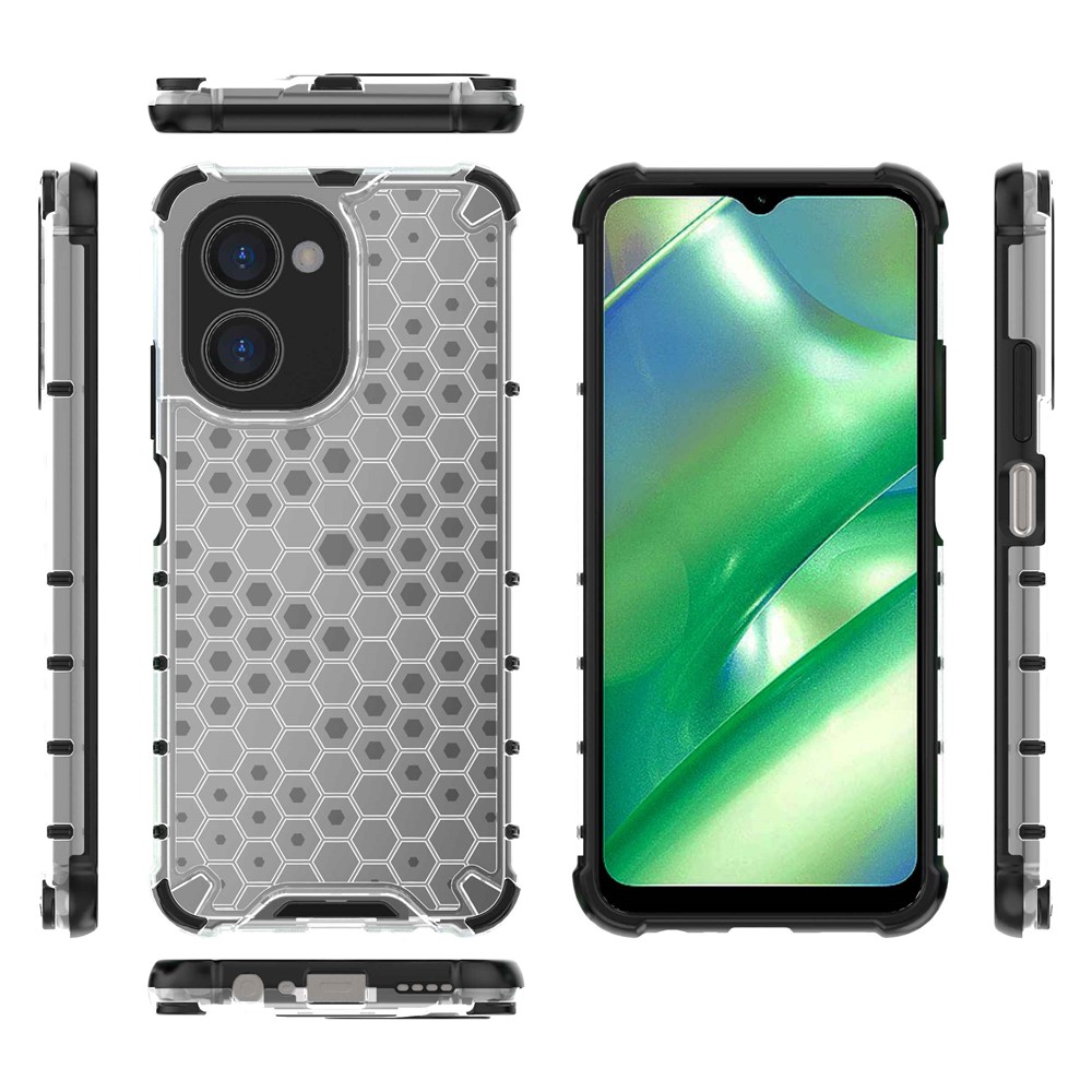 Honeycomb Textured TPU + PC Cover for Realme C33 4G, Shock Absorbing Precise Cutout Phone Case - Grey-5