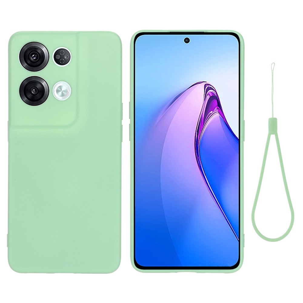 For Oppo Reno8 Pro+ 5G (Global Version) Liquid Silicone Microfiber Lining Protective Case Camera Protection Shockproof Anti-Drop Phone Cover with Strap - Green-1