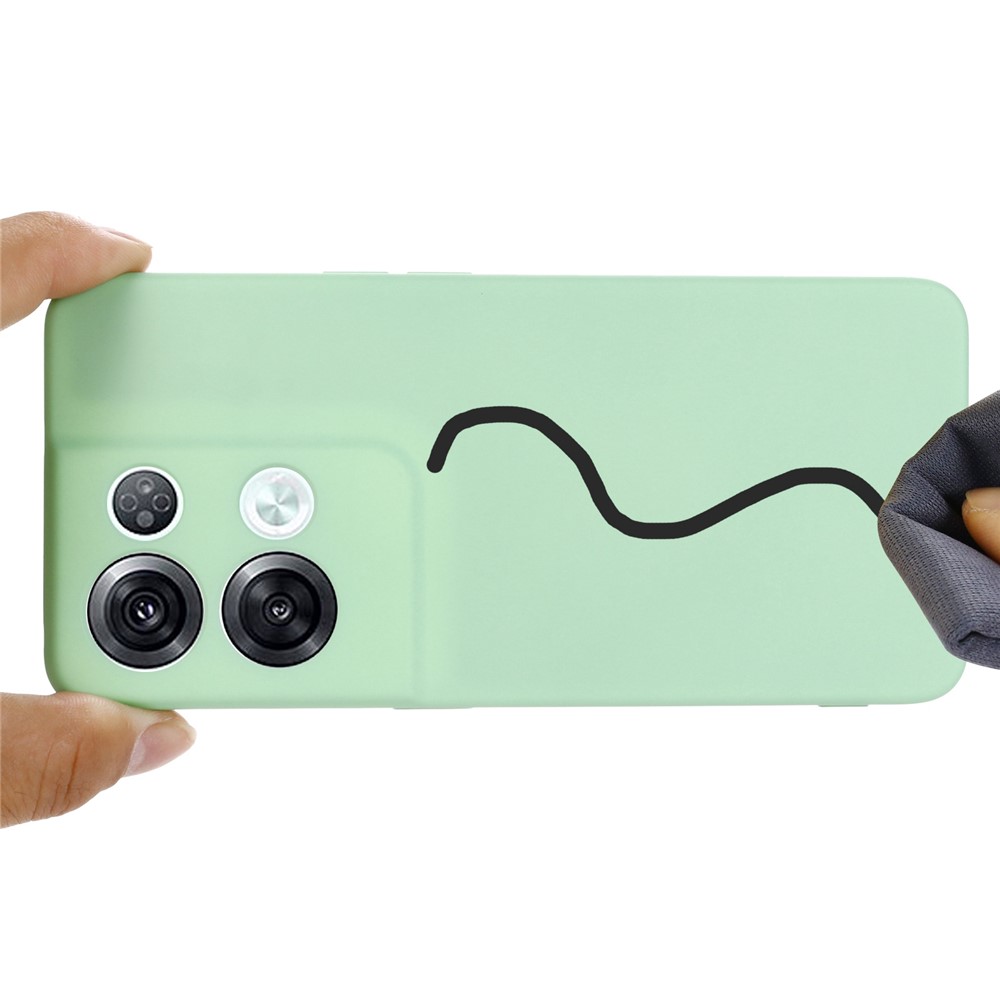 For Oppo Reno8 Pro+ 5G (Global Version) Liquid Silicone Microfiber Lining Protective Case Camera Protection Shockproof Anti-Drop Phone Cover with Strap - Green-4