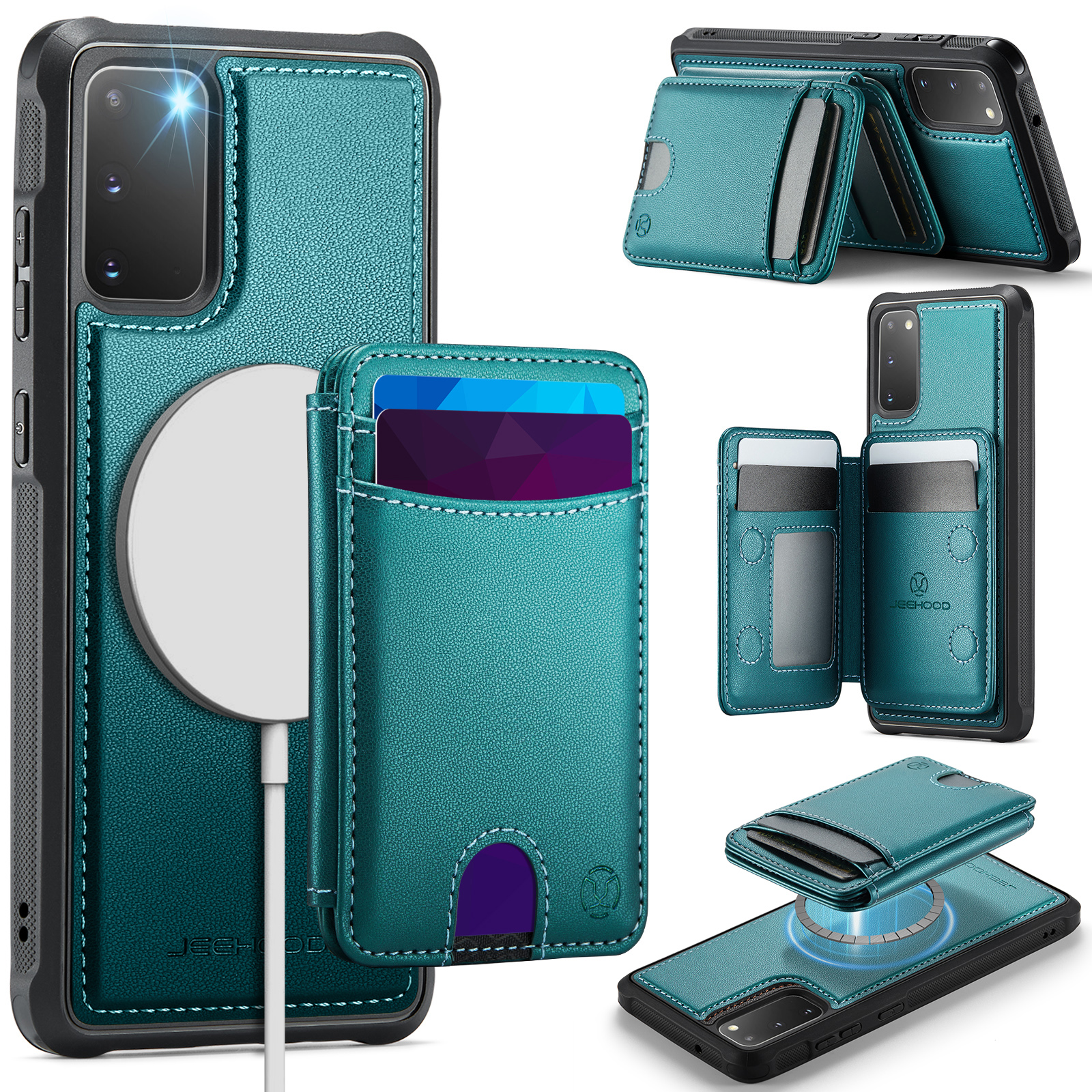JEEHOOD For Samsung Galaxy S20 5G / Galaxy S20 4G Case J10 Magnetic Case Leather Back Phone Cover with Detachable Card Holder Kickstand - Blue