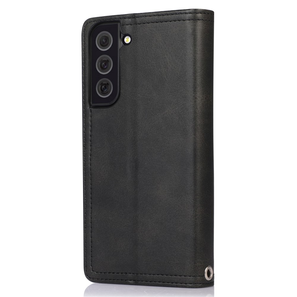 For Samsung Galaxy S23 Split Leather Magnetic Flip Protective Case Stand Multiple Card Slots Wallet Phone Cover with Hand Strap - Black-7