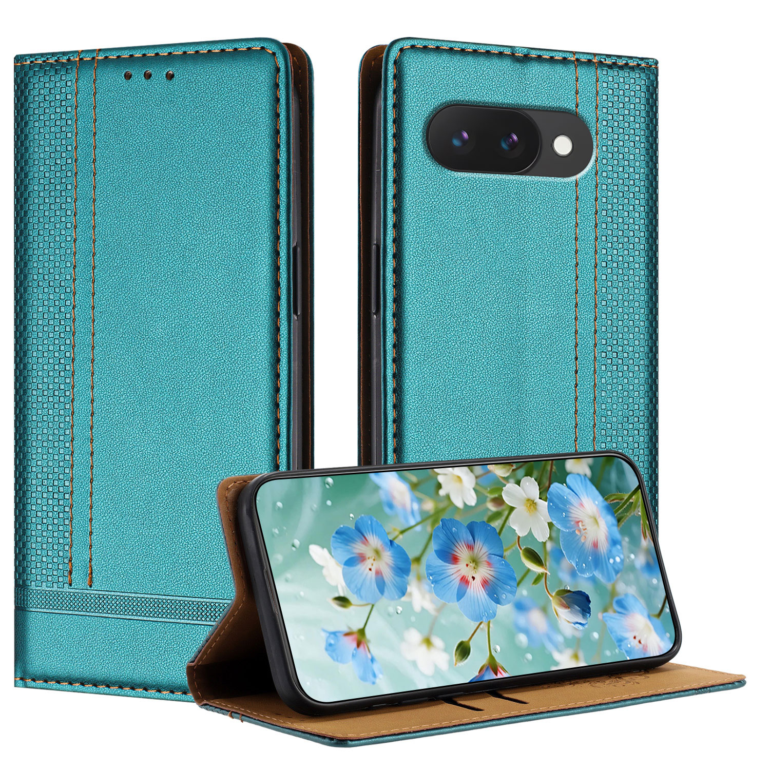 For Google Pixel 10a Case L-Shaped Grid Pattern Leather Stand Phone Cover with Card Slots - Green
