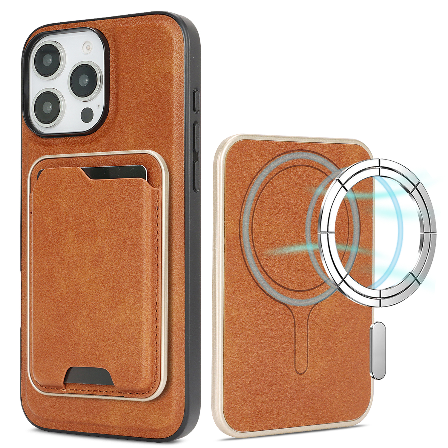 For iPhone 14 Pro Case Compatible with MagSafe Ultra Thin Card Holder PU Leather Coated TPU Cover - Brown