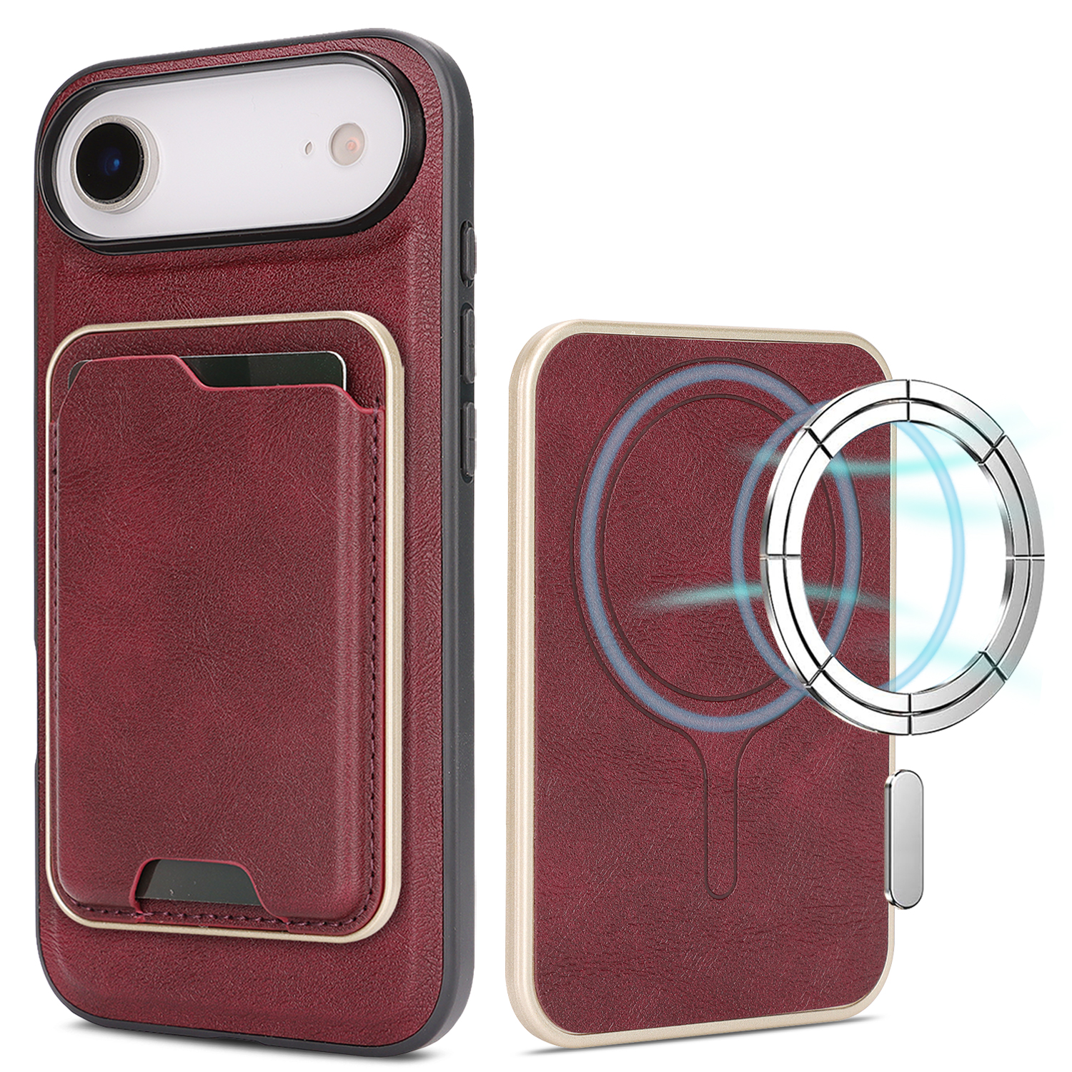 For iPhone Air Case Compatible with MagSafe Ultra Thin Card Holder PU Leather Coated TPU Cover - Red