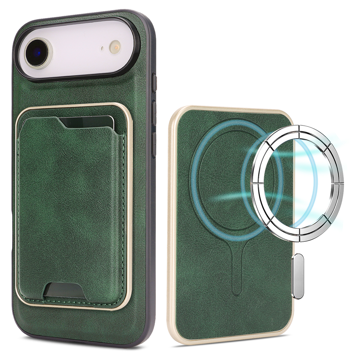 For iPhone Air Case Compatible with MagSafe Ultra Thin Card Holder PU Leather Coated TPU Cover - Green