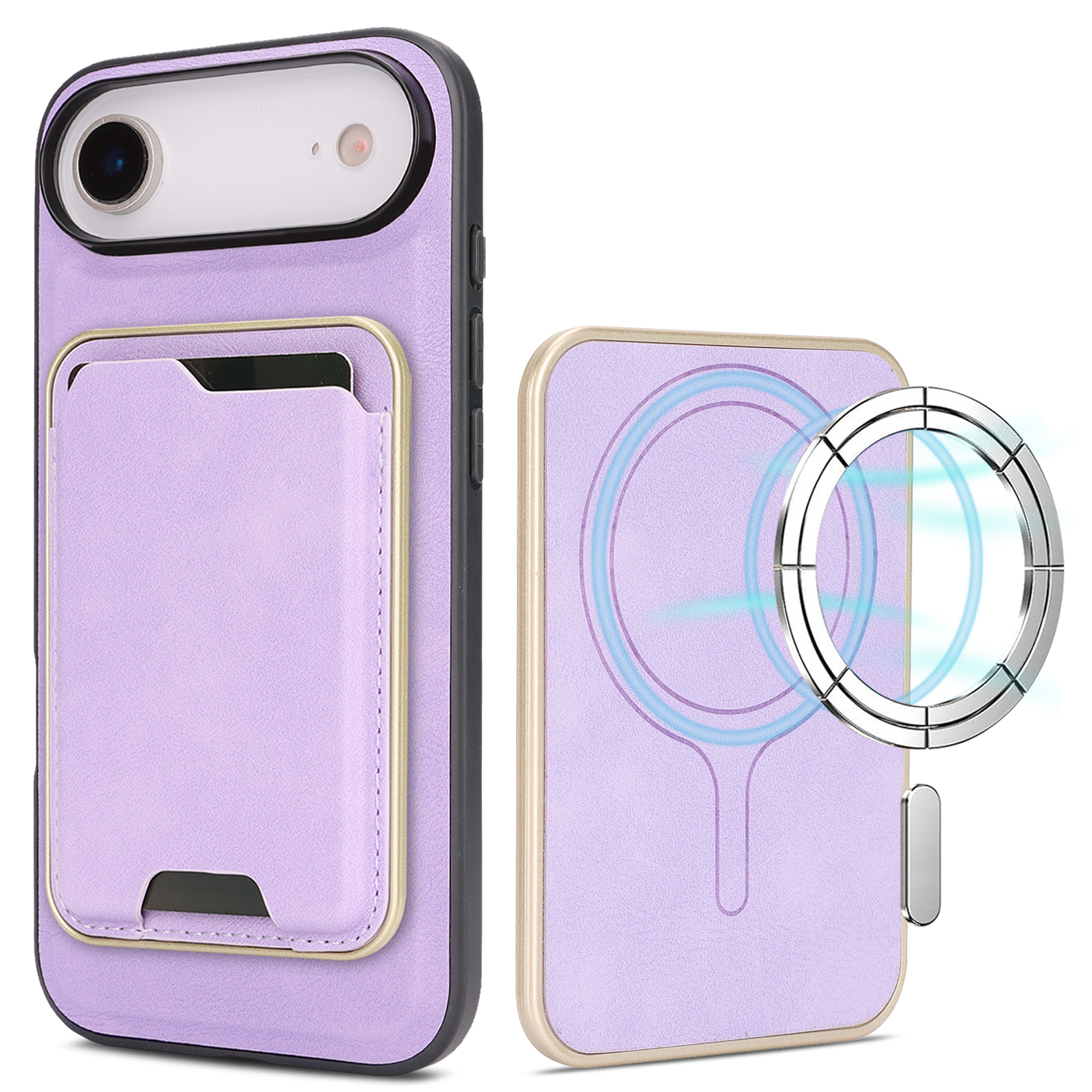 For iPhone Air Case Compatible with MagSafe Ultra Thin Card Holder PU Leather Coated TPU Cover - Purple