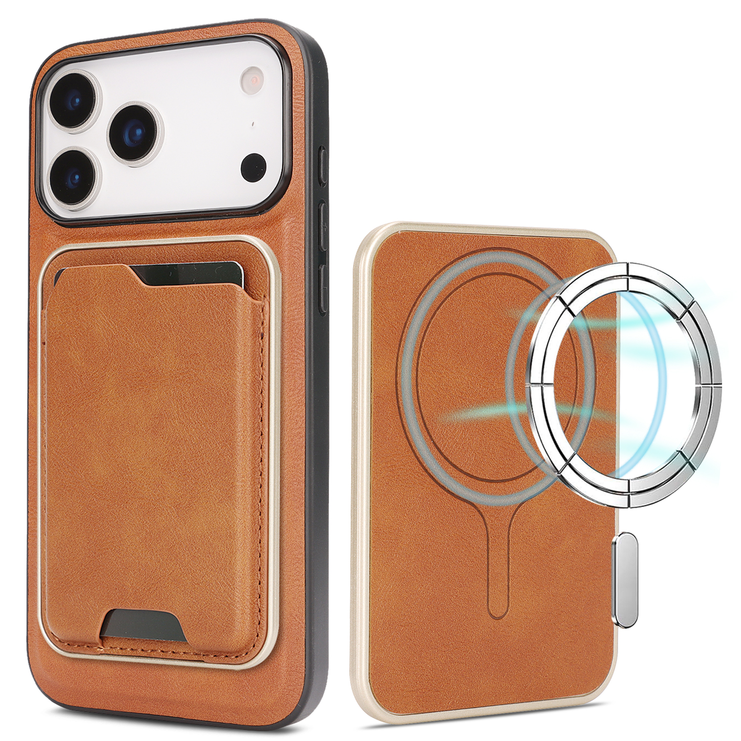 For iPhone 17 Pro Max Case Compatible with MagSafe Ultra Thin Card Holder PU Leather Coated TPU Cover - Brown