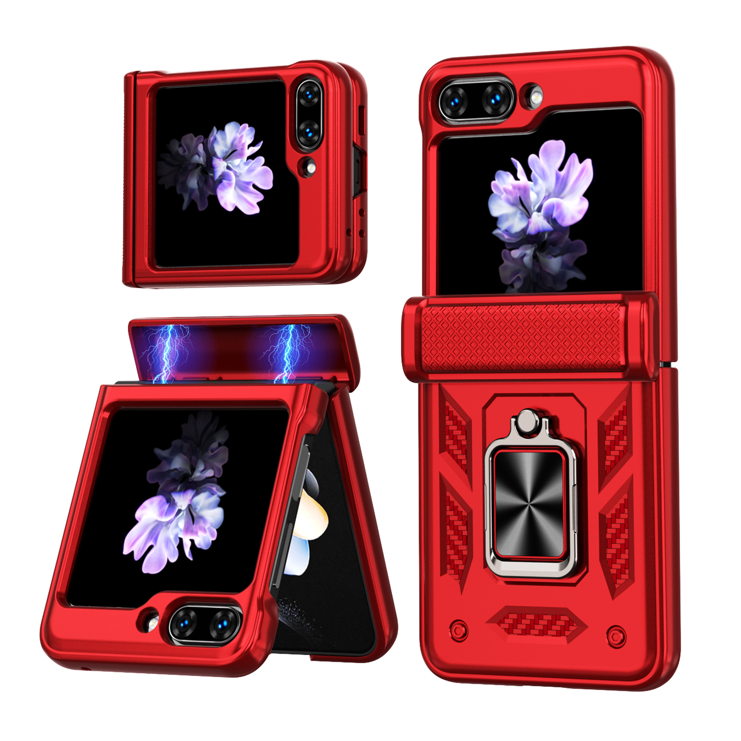 For Samsung Galaxy Z Flip6 5G Phone Case with Hinge PC + TPU Cover with Kickstand and Slide Camera Lid - Red