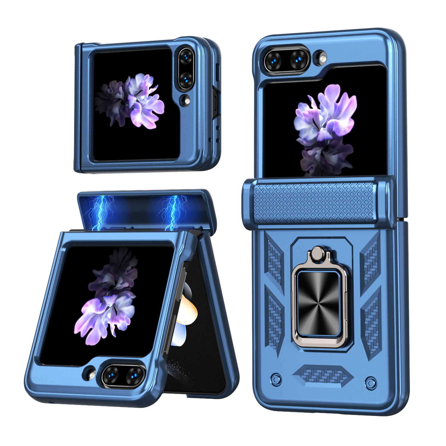 For Samsung Galaxy Z Flip6 5G Phone Case with Hinge PC + TPU Cover with Kickstand and Slide Camera Lid - Blue