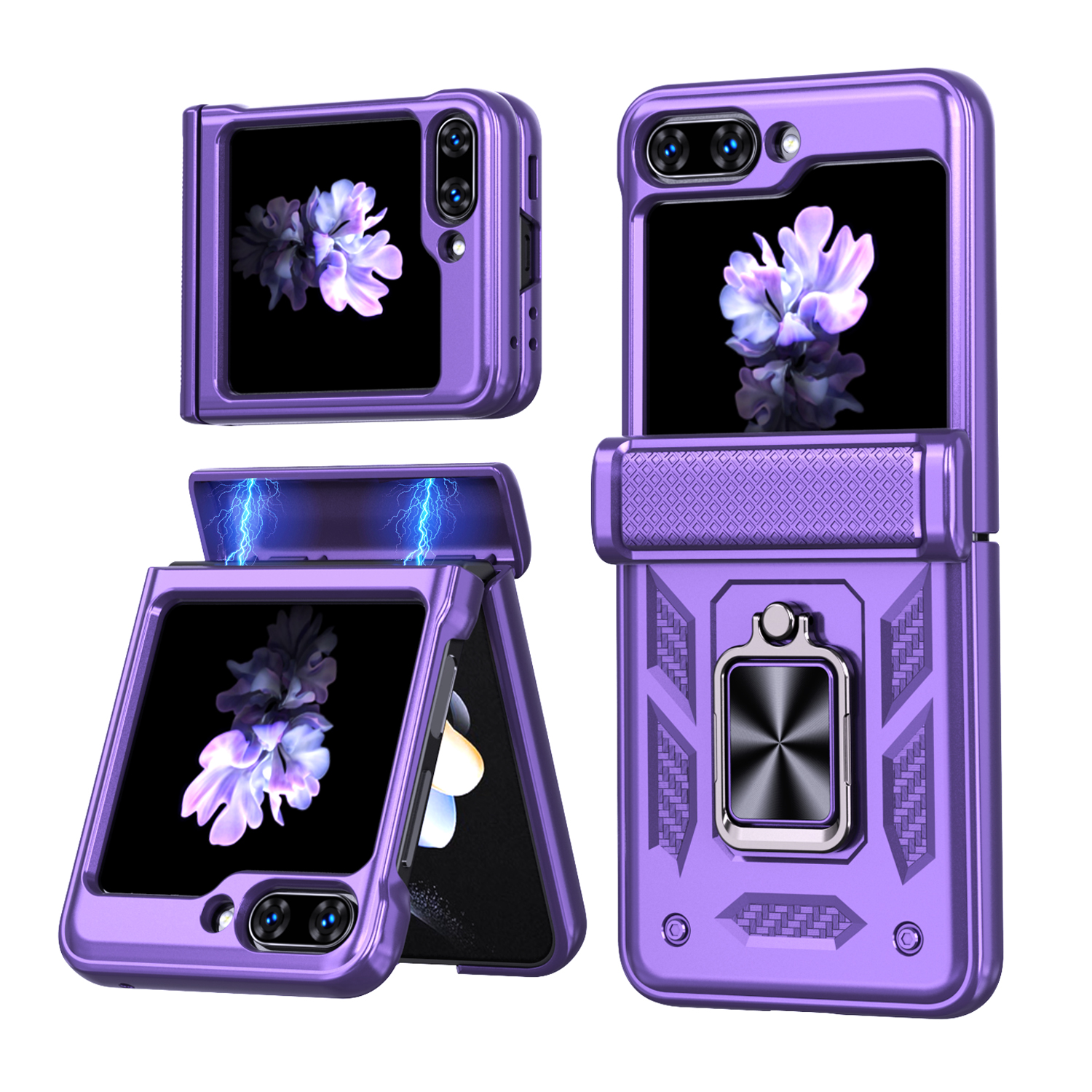 For Samsung Galaxy Z Flip6 5G Phone Case with Hinge PC + TPU Cover with Kickstand and Slide Camera Lid - Purple