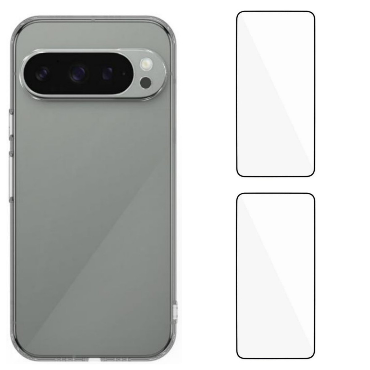 For Google Pixel 10 Pro Phone Cover with 2 Screen Films WANLONFENG YJ1 Series Clear TPU Case Precise Lens Hole 1.5mm Rounded Edge - Transparent