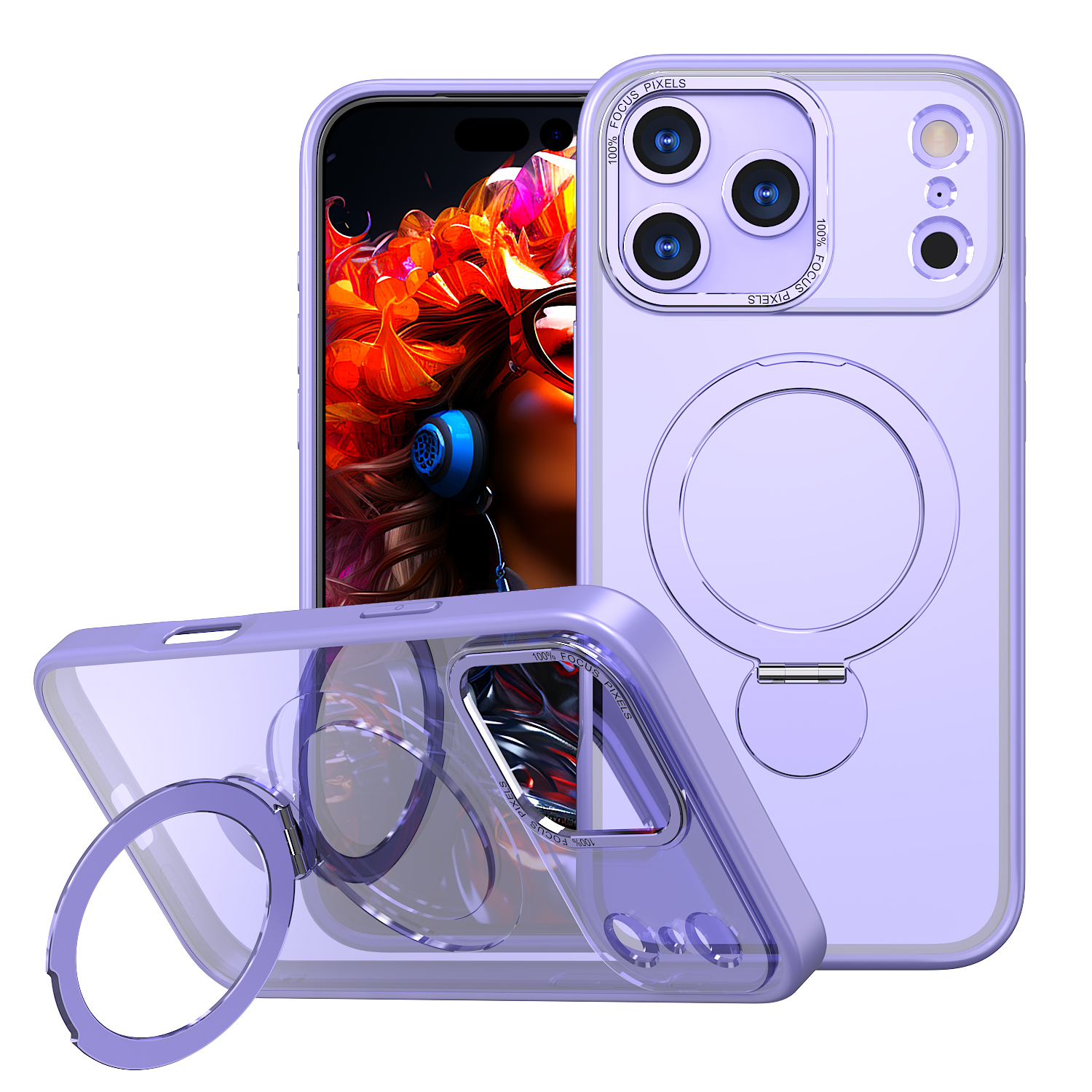 For iPhone 17 Pro Case Rotating Kickstand Skin-touch TPU + PC Phone Cover Compatible with MagSafe - Lilac Purple