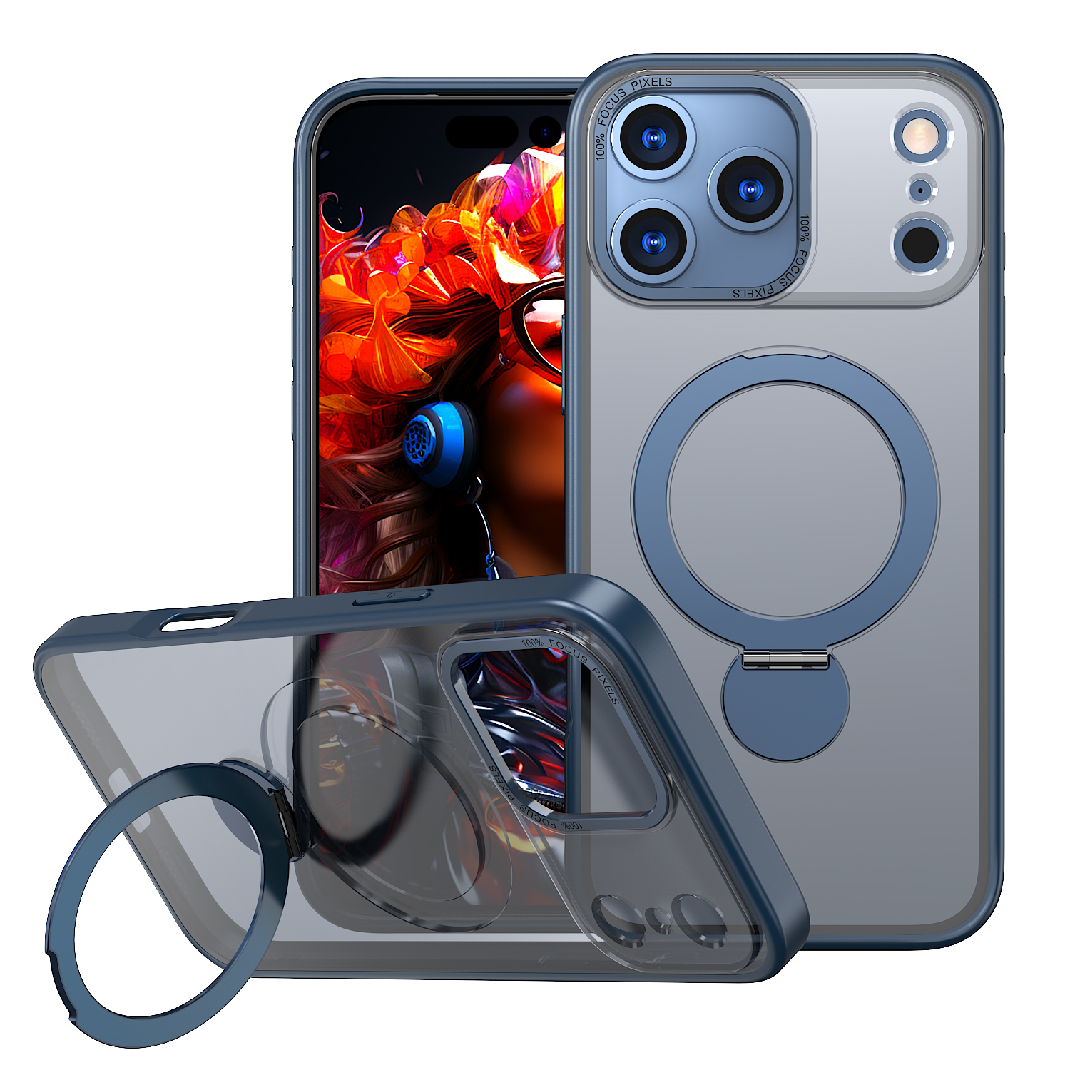 For iPhone 17 Pro Case Rotating Kickstand Skin-touch TPU + PC Phone Cover Compatible with MagSafe - Blue