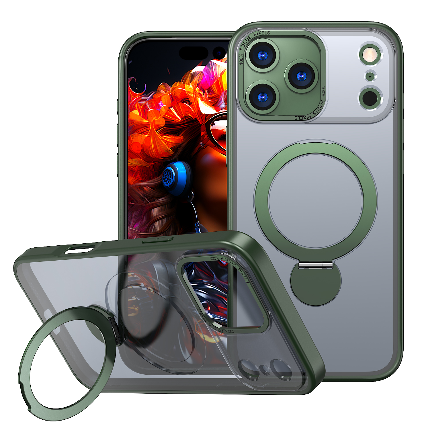 For iPhone 17 Pro Case Rotating Kickstand Skin-touch TPU + PC Phone Cover Compatible with MagSafe - Green