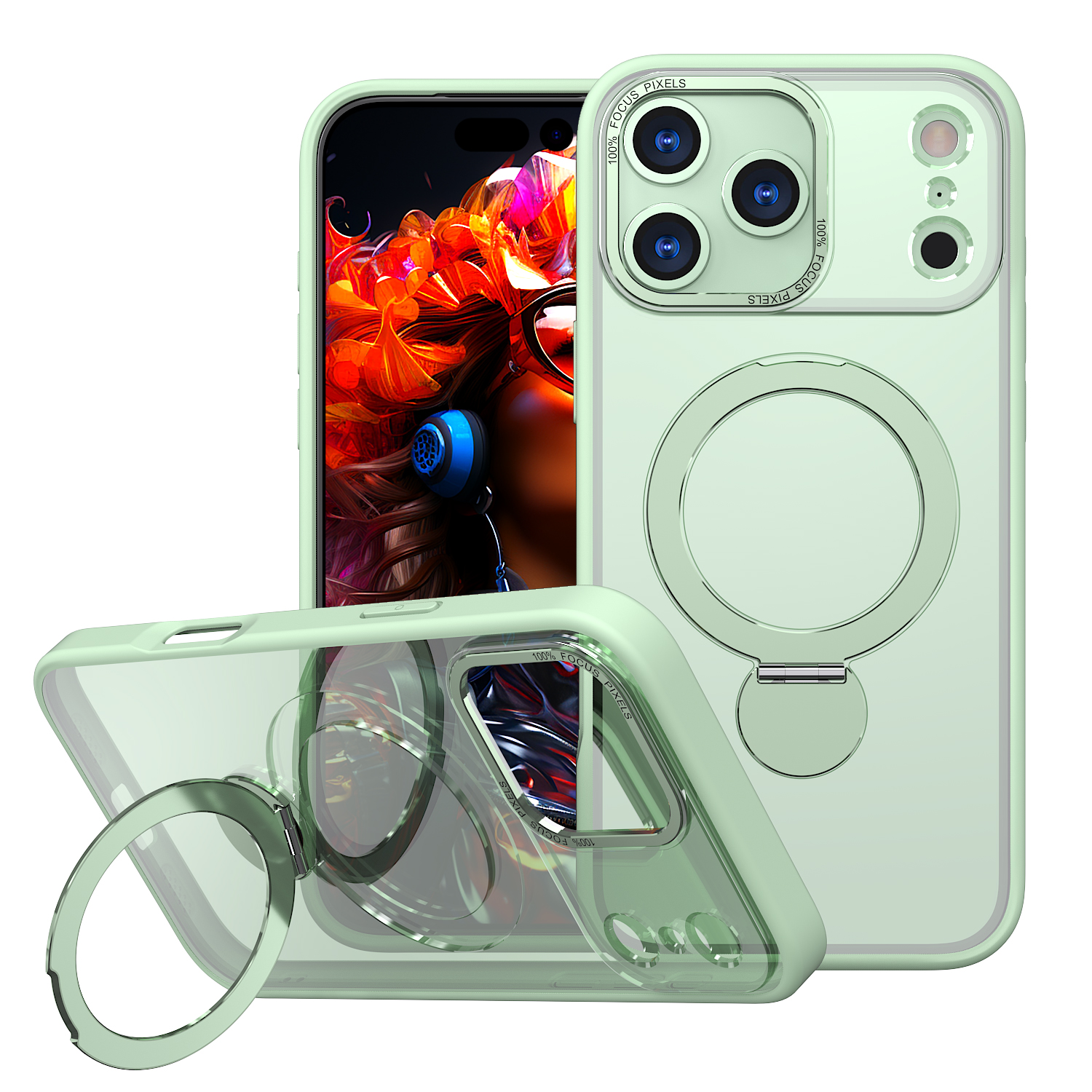 For iPhone 17 Pro Case Rotating Kickstand Skin-touch TPU + PC Phone Cover Compatible with MagSafe - Avocado Green