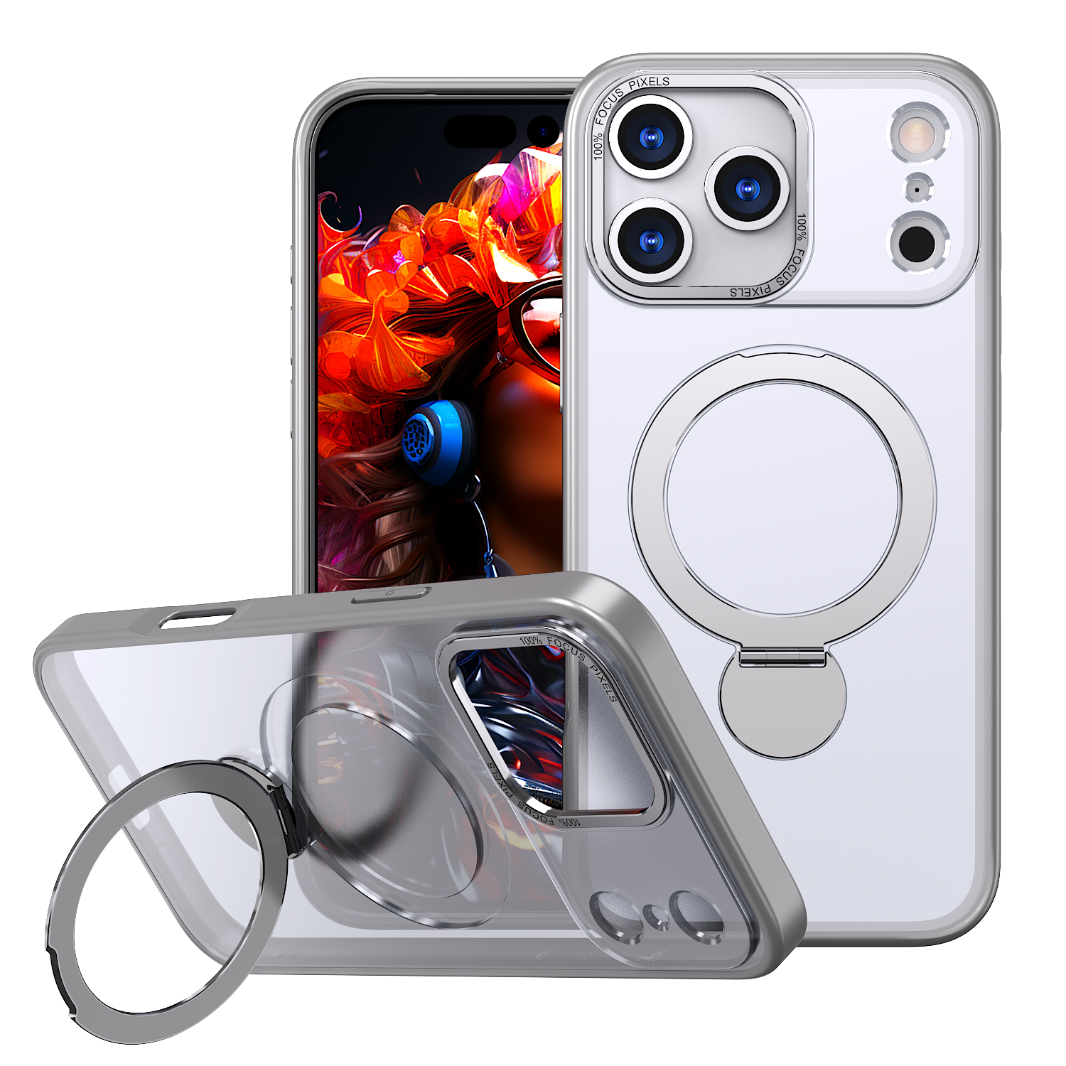 For iPhone 17 Pro Case Rotating Kickstand Skin-touch TPU + PC Phone Cover Compatible with MagSafe - Titanium Grey