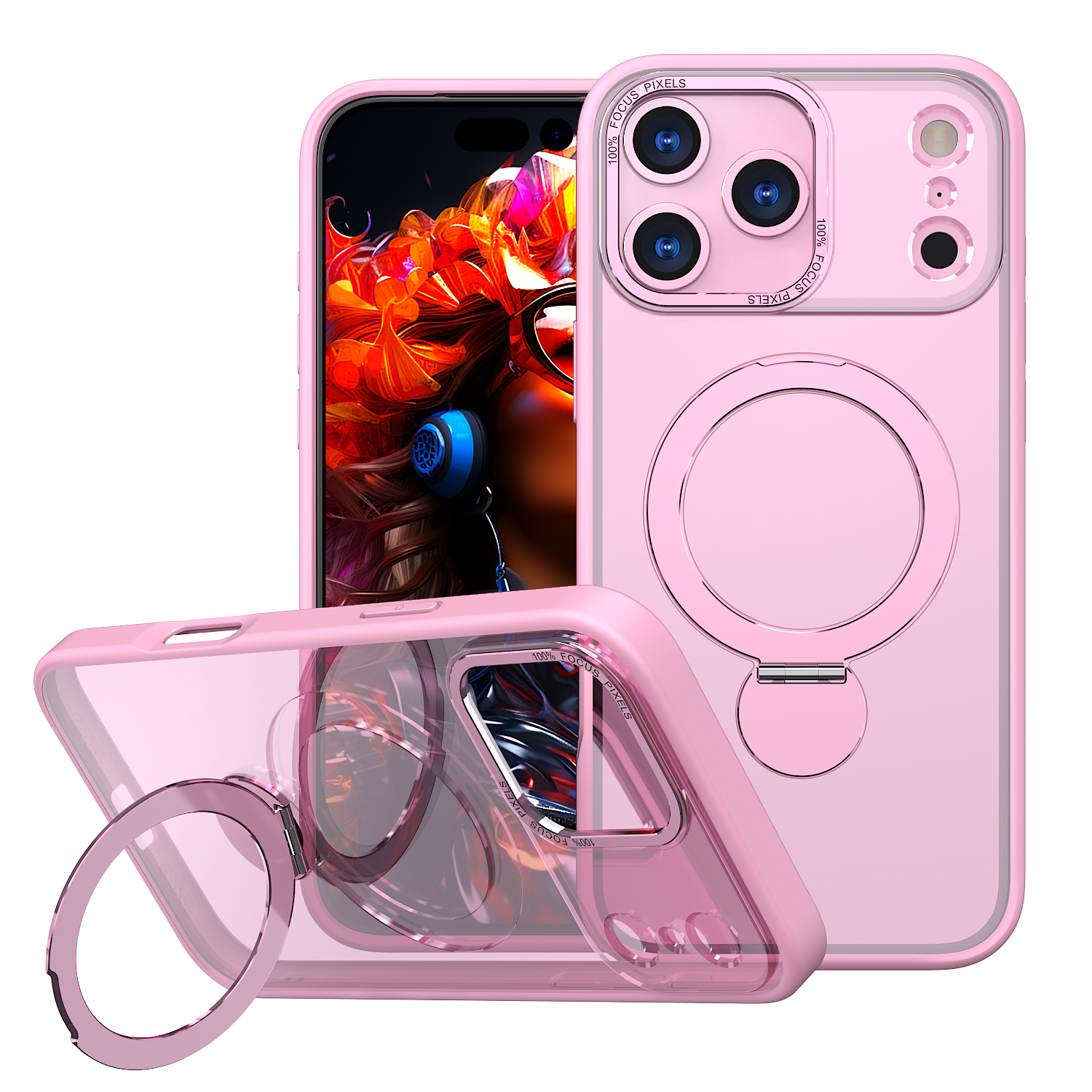 For iPhone 17 Pro Case Rotating Kickstand Skin-touch TPU + PC Phone Cover Compatible with MagSafe - Pink