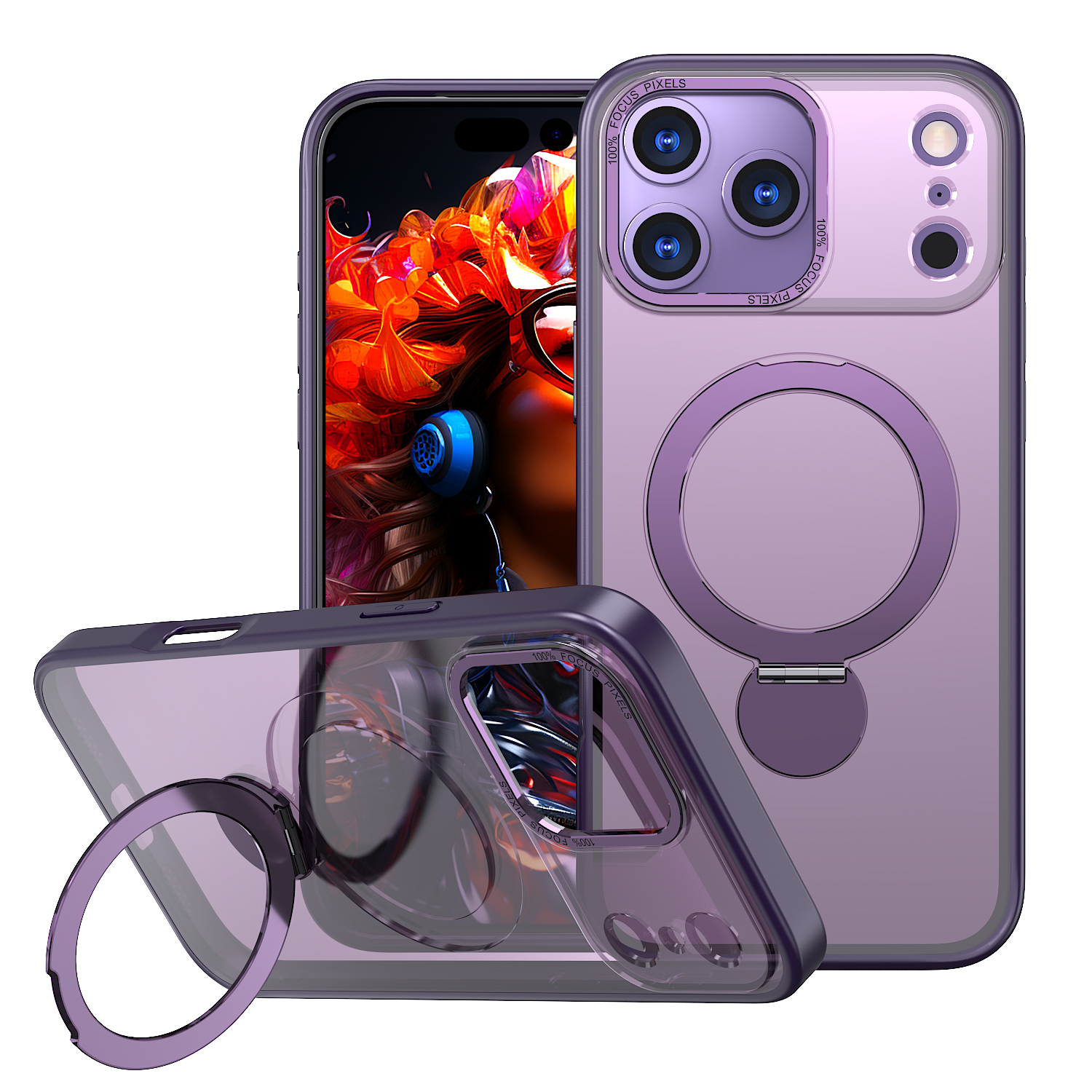 For iPhone 17 Pro Case Rotating Kickstand Skin-touch TPU + PC Phone Cover Compatible with MagSafe - Purple