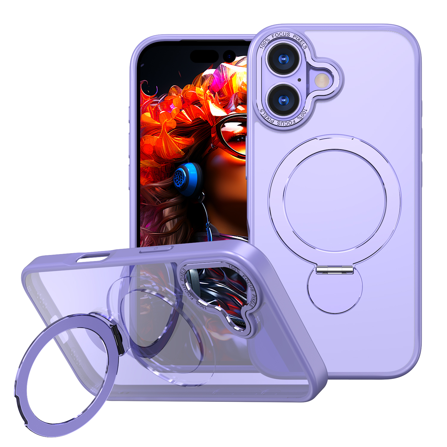 For iPhone 17 Case Rotating Kickstand Skin-touch TPU + PC Phone Cover Compatible with MagSafe - Lilac Purple