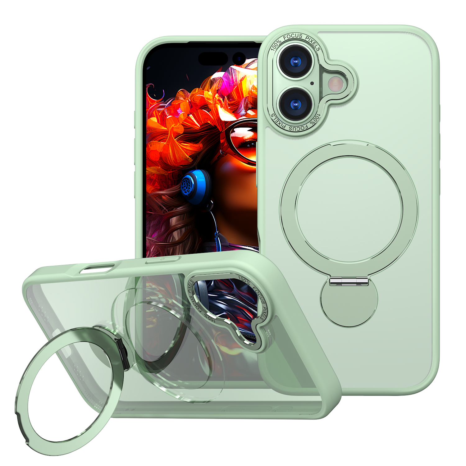 For iPhone 17 Case Rotating Kickstand Skin-touch TPU + PC Phone Cover Compatible with MagSafe - Avocado Green