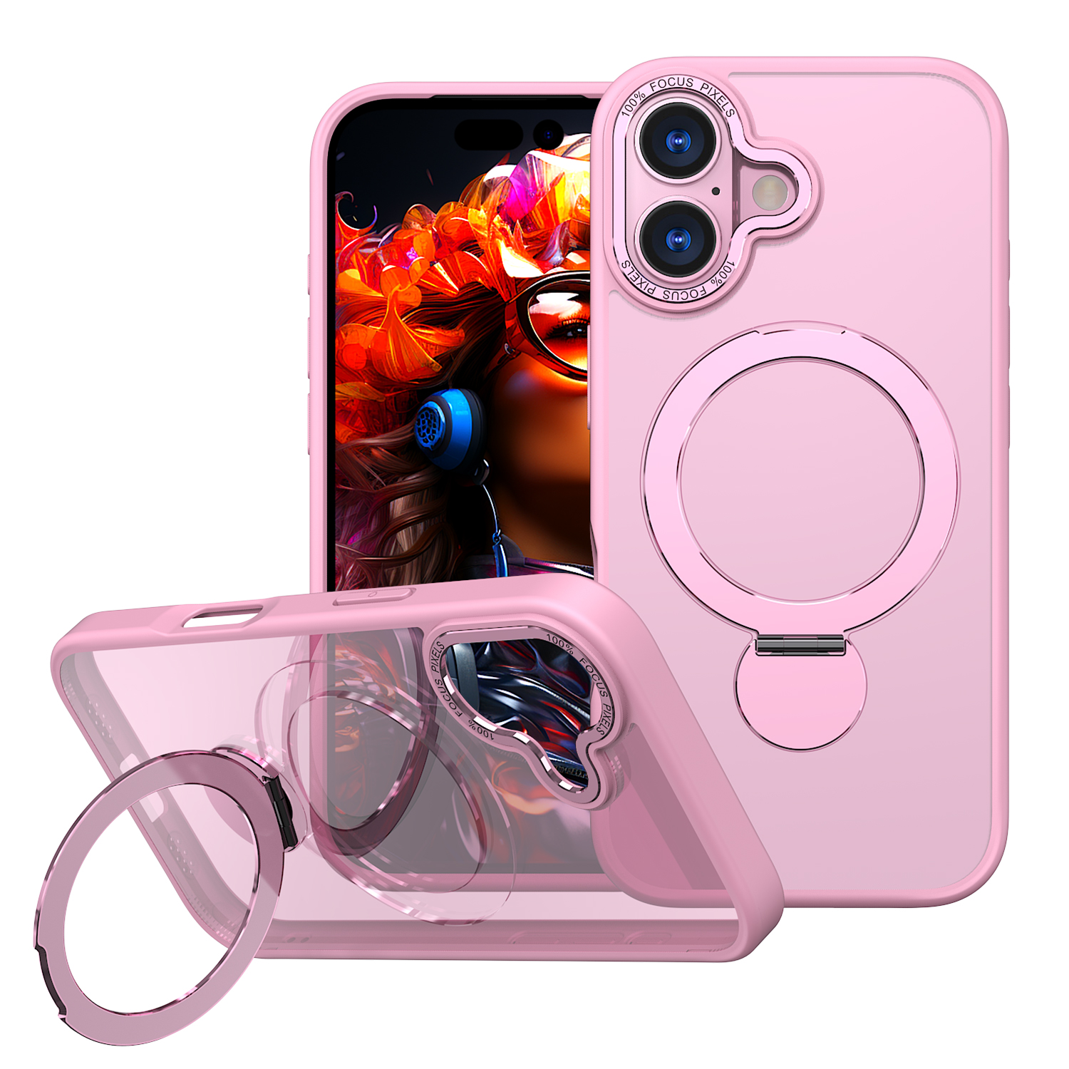 For iPhone 17 Case Rotating Kickstand Skin-touch TPU + PC Phone Cover Compatible with MagSafe - Pink