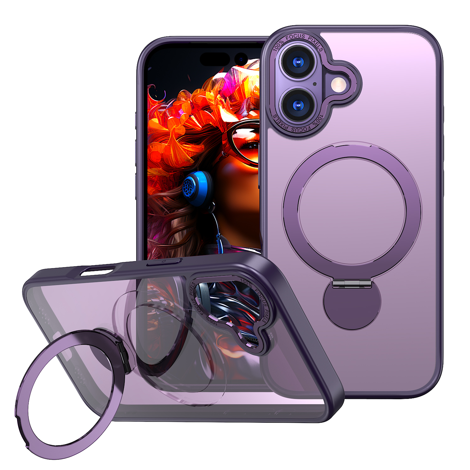 For iPhone 17 Case Rotating Kickstand Skin-touch TPU + PC Phone Cover Compatible with MagSafe - Purple