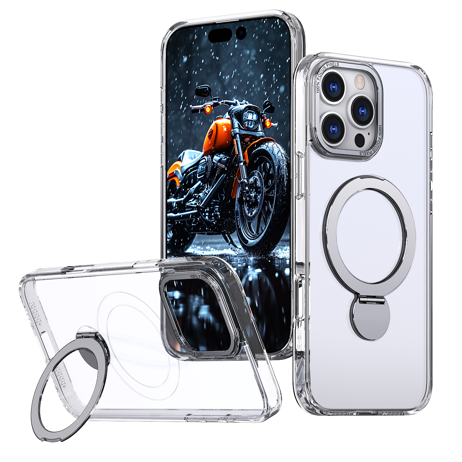 For iPhone 16 Pro Max Case Rotating Kickstand Skin-touch TPU + PC Phone Cover Compatible with MagSafe - Transparent