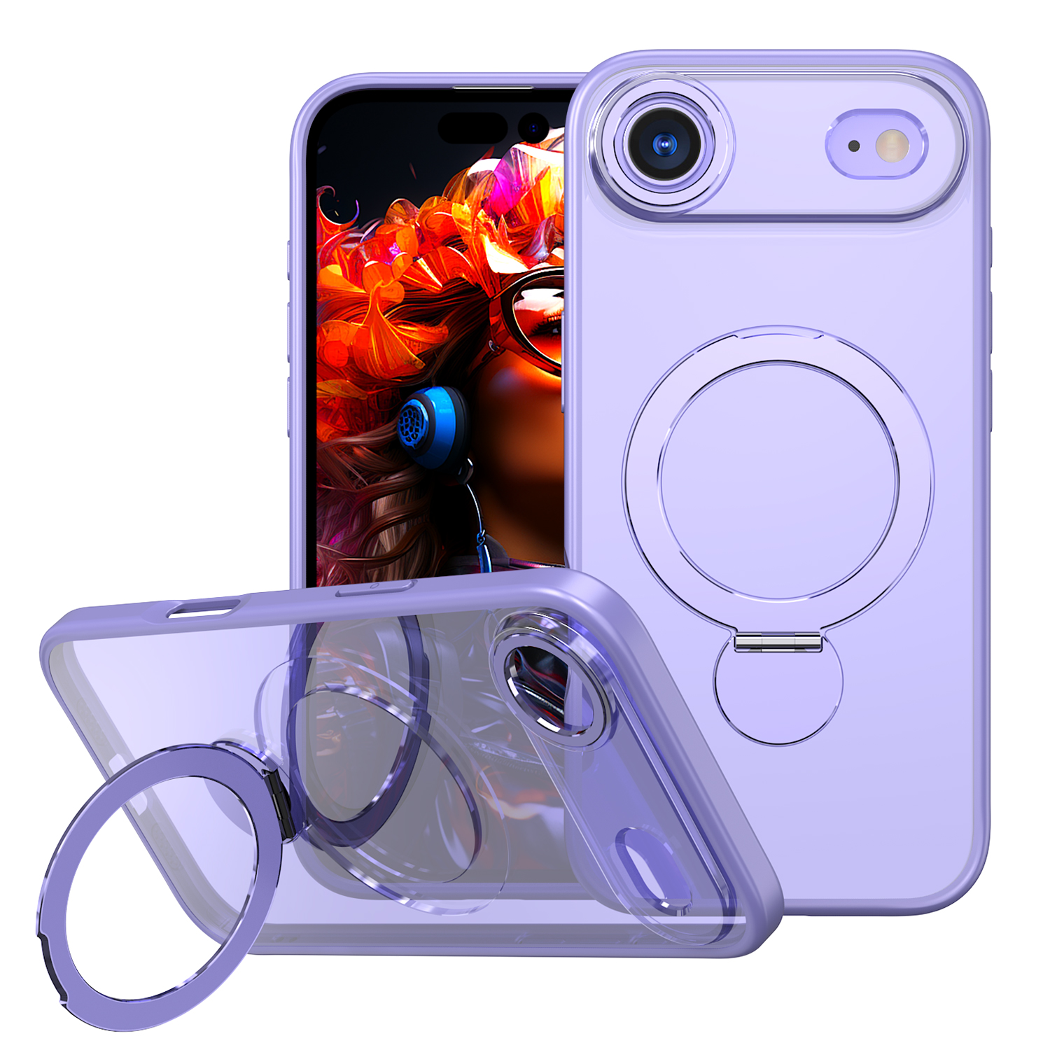 For iPhone Air Case Rotating Kickstand Skin-touch TPU + PC Phone Cover Compatible with MagSafe - Lilac Purple