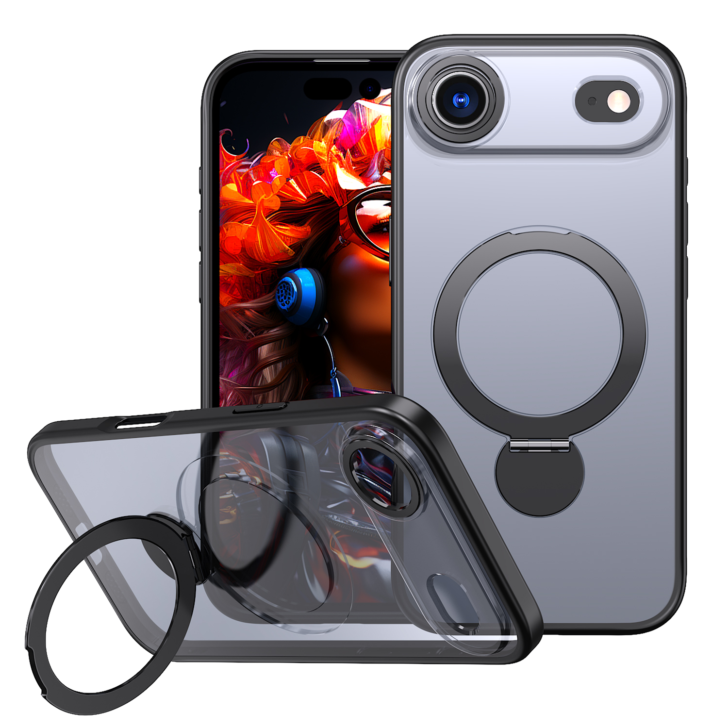 For iPhone Air Case Rotating Kickstand Skin-touch TPU + PC Phone Cover Compatible with MagSafe - Black