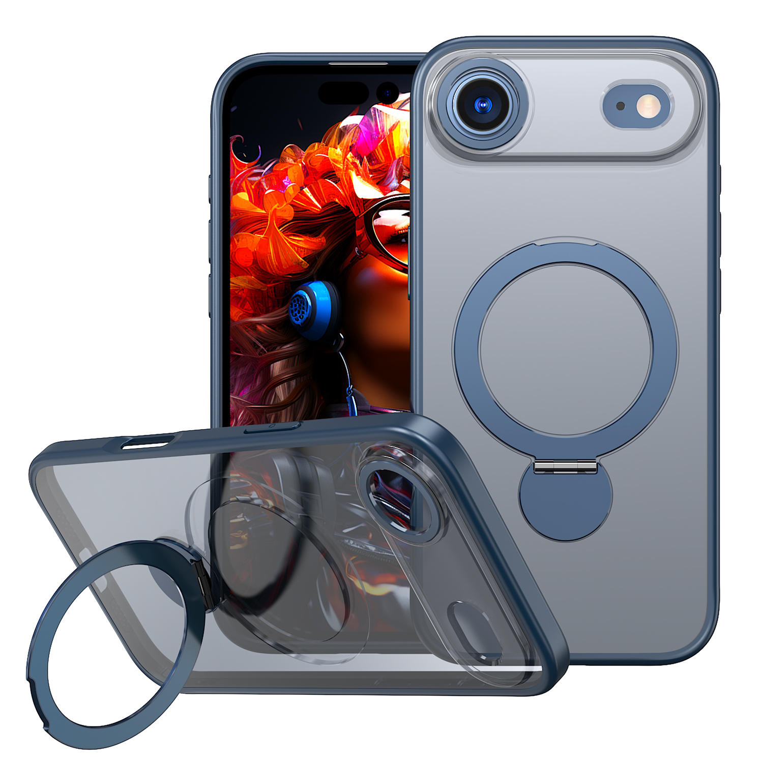 For iPhone Air Case Rotating Kickstand Skin-touch TPU + PC Phone Cover Compatible with MagSafe - Blue