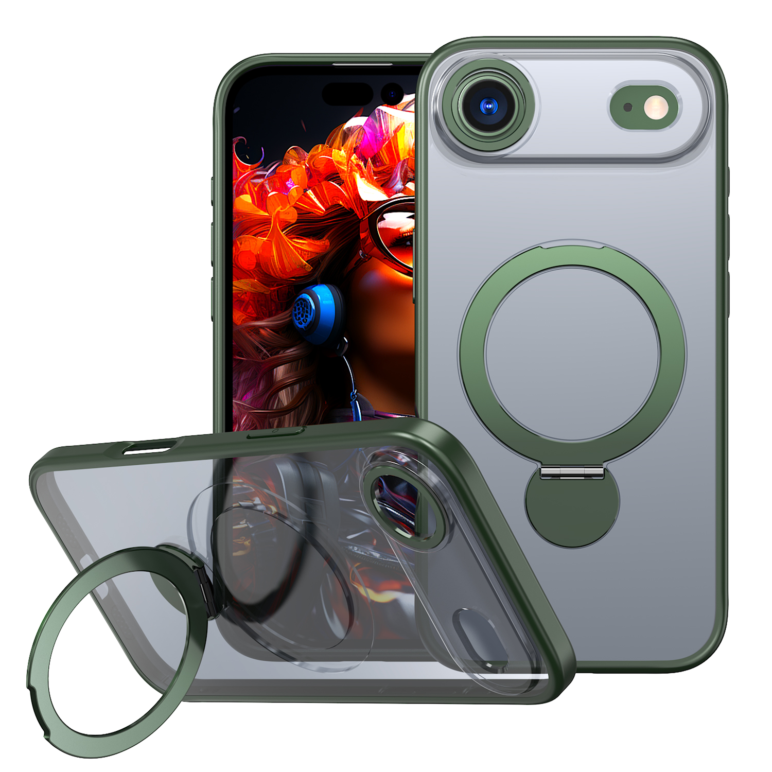 For iPhone Air Case Rotating Kickstand Skin-touch TPU + PC Phone Cover Compatible with MagSafe - Green