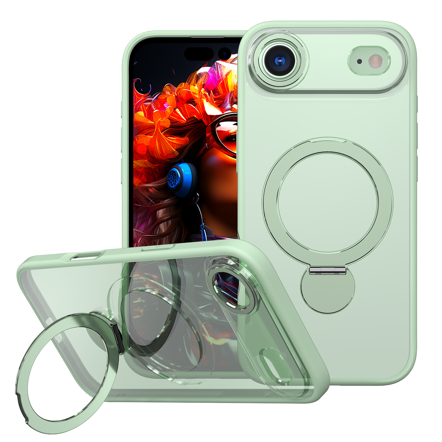 For iPhone Air Case Rotating Kickstand Skin-touch TPU + PC Phone Cover Compatible with MagSafe - Avocado Green